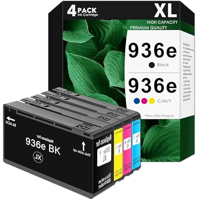 936E 936 INK CARTRIDGES COMBO PACK COMPATIBLE REPLACEMENT FOR HP 936 XL INK CARTRIDGES 936XL FOR OFFICEJET PRO 9130 9110 9120 9730 9720 SERIES PRINTERS, HIGH YIELD, BLACK CYAN MAGENTA YELLOW, 4-PACK - Image 1