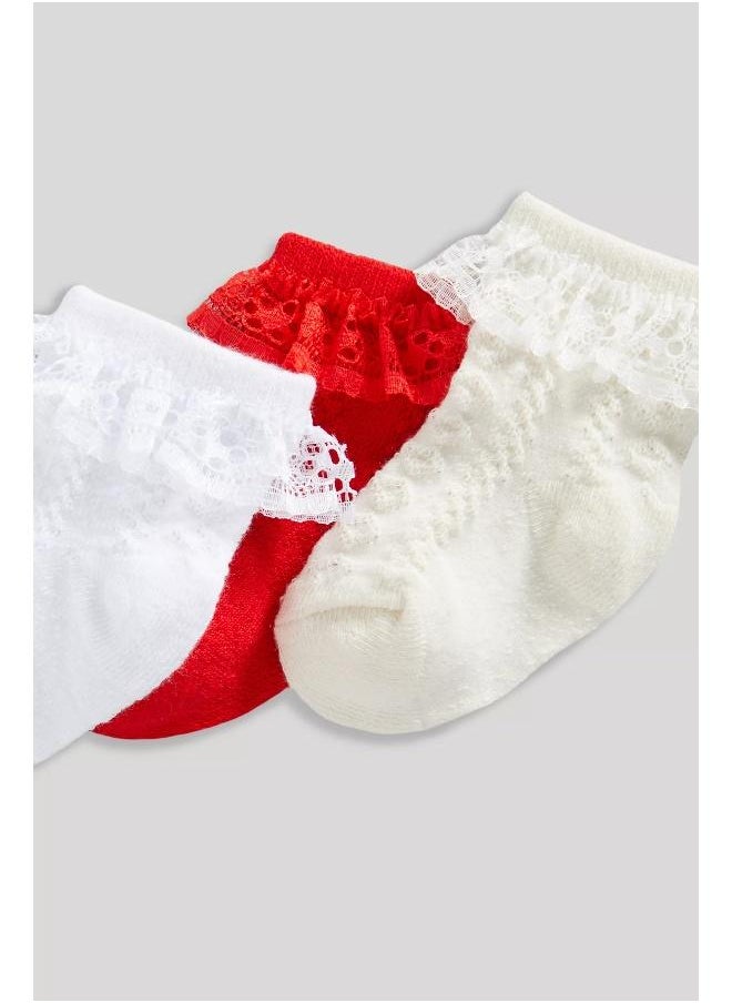 mothercare - 3 Pack Lace Trim Baby Socks - Image 1