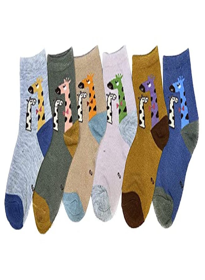 Missby® Kid's Cartoon Printed Ankle Length Combed Cotton Socks - Pack of 6 (Random Design Sets) (2 Years-5 Years) - Image 1