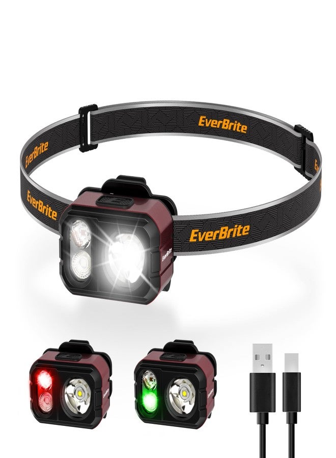 EverBrite 400LM Rechargeable Headlamp, 1.59 oz Lightweight & Comfortable Head Lamp with Hat Clip, IP67 Waterproof, White/Red/Green Light, 7 Modes for Running, Camping and Backpacking-Purple - Image 1