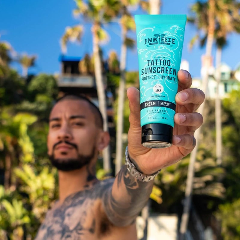 Ink-Eeze Tattoo Sunscreen Ink Shield Mineral, SPF 30, Dries Clear, Reef Safe, Vegan, Made in USA, Vanilla, Tube 3.3 ounces - Image 2