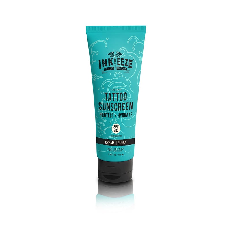 Ink-Eeze Tattoo Sunscreen Ink Shield Mineral, SPF 30, Dries Clear, Reef Safe, Vegan, Made in USA, Vanilla, Tube 3.3 ounces - Image 1