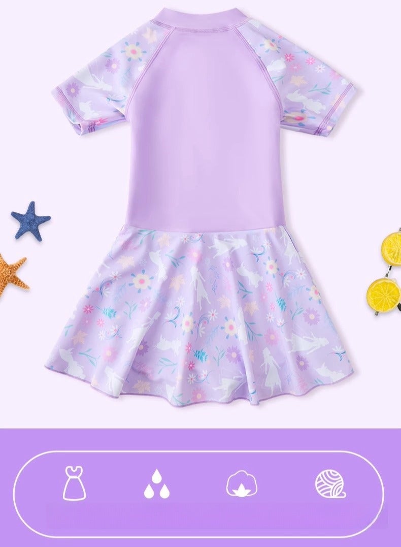 Disney Children's Princess Sun Protection One-Piece Dress Swimsuit (Including Swim Cap) - Image 5