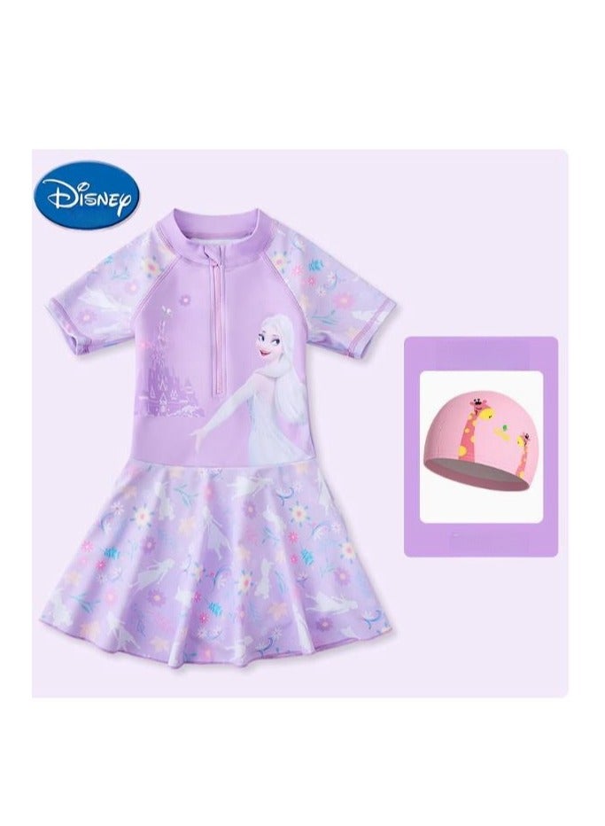 Disney Children's Princess Sun Protection One-Piece Dress Swimsuit (Including Swim Cap) - Image 1