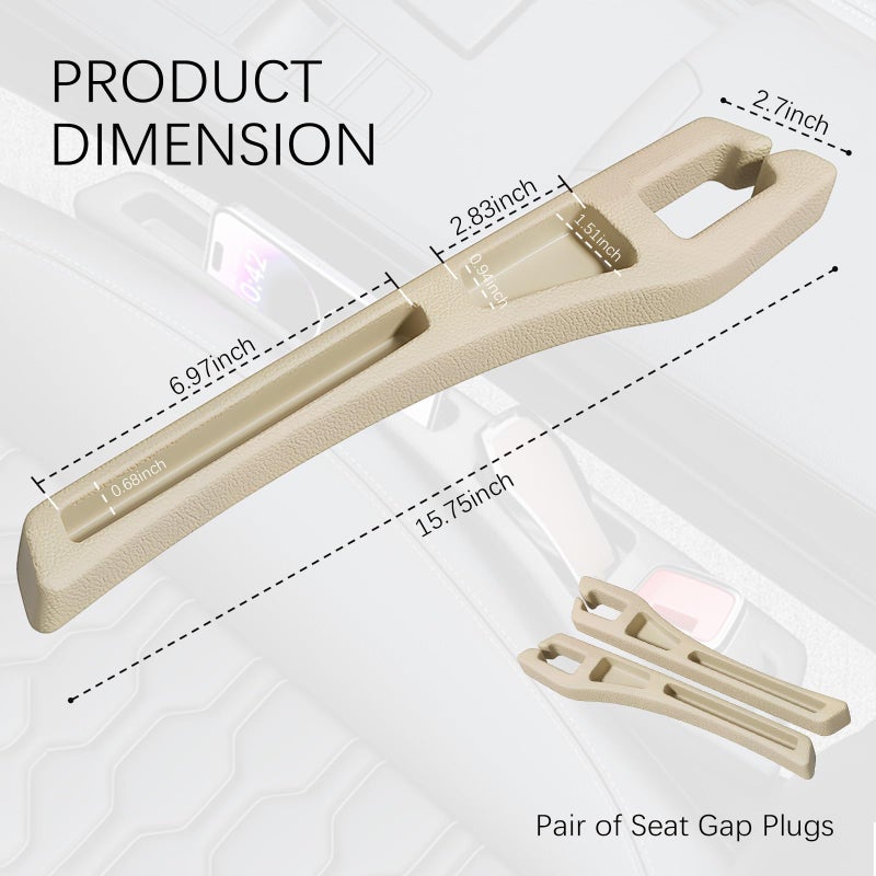 YGDMD 2PCS Car Seat Gap Filler Organizer,2 in 1 Car Gap Filler with Fill and Storage Function for Storing Phones Keys Cards,Universal Multifunctional No Drop Seat Guard for Cars (Beige) - Image 2