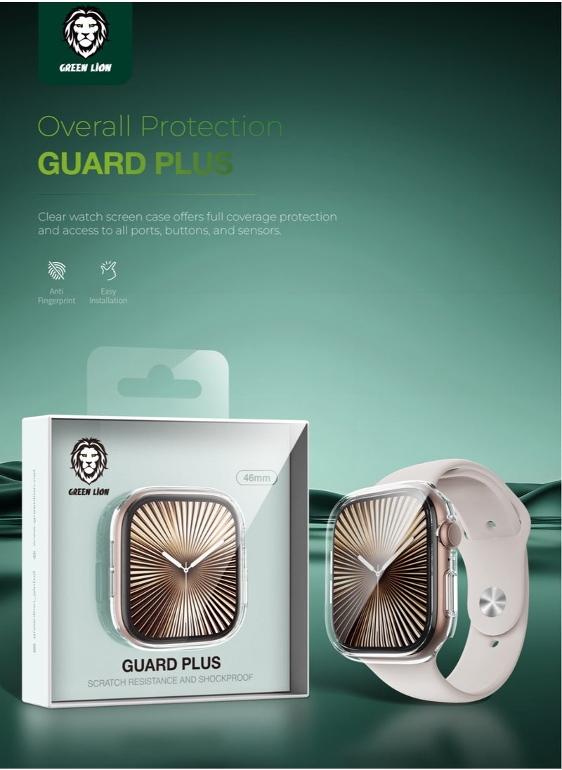 GREEN LION - Guard Plus PC Case for Apple Watch 46mm / Scratch Resistance / Shock Proof / Anti fingerprint / Scratch Resistance / 9H Glass / Overall Protection / Touch Sensitivity / Ultra Lightweight - Clear - Image 1