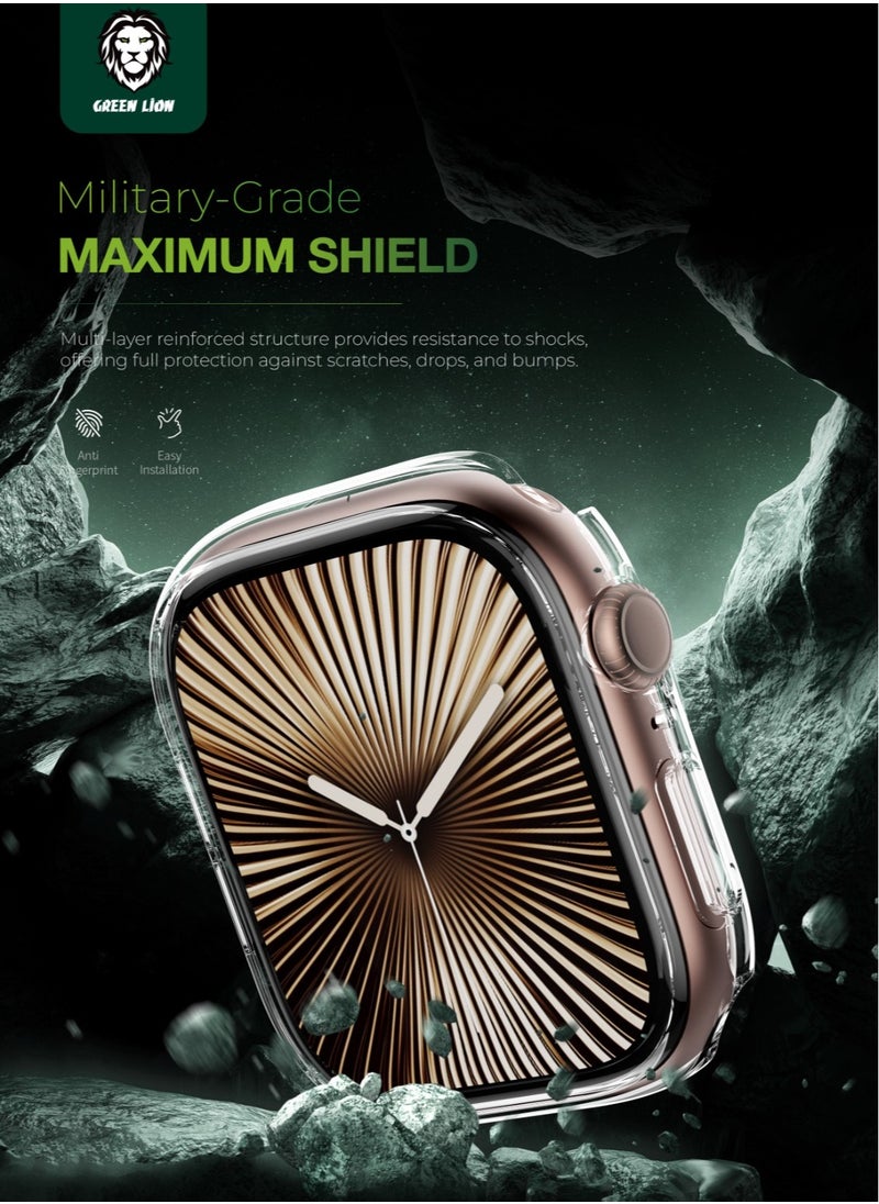 GREEN LION - Guard Plus PC Case for Apple Watch 46mm / Scratch Resistance / Shock Proof / Anti fingerprint / Scratch Resistance / 9H Glass / Overall Protection / Touch Sensitivity / Ultra Lightweight - Clear - Image 1