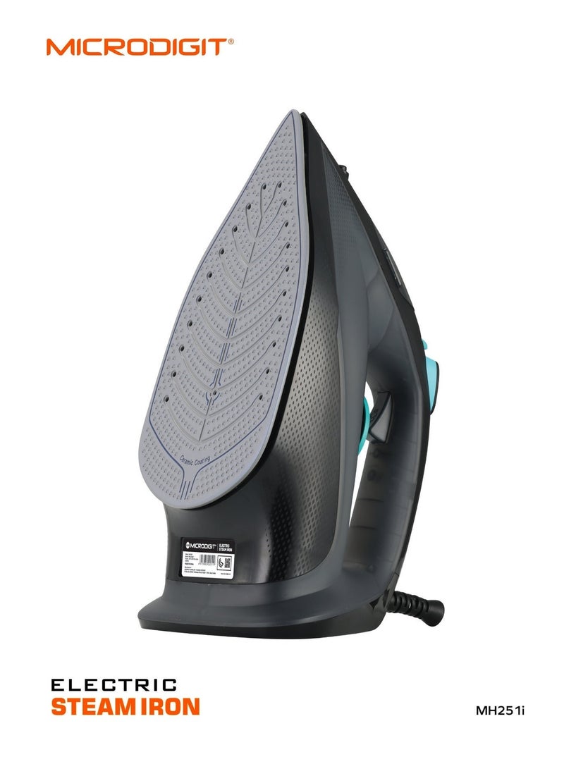 Microdigit 2200W Multifunctional Steam Iron with Non-Stick Soleplate, Wet/Dry Function/Temperature Control, Dry/Steam Burst/Steam/Vertical Steam/Spray Function Black - Image 3