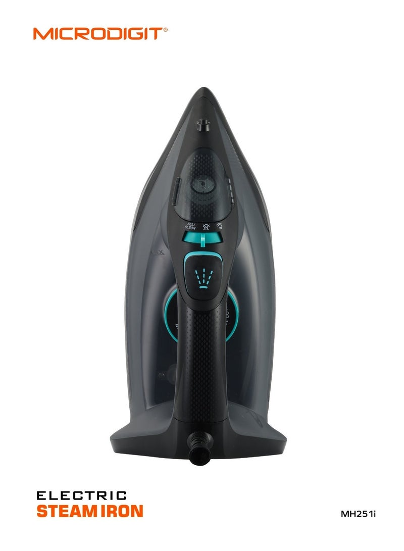 Microdigit 2200W Multifunctional Steam Iron with Non-Stick Soleplate, Wet/Dry Function/Temperature Control, Dry/Steam Burst/Steam/Vertical Steam/Spray Function Black - Image 4