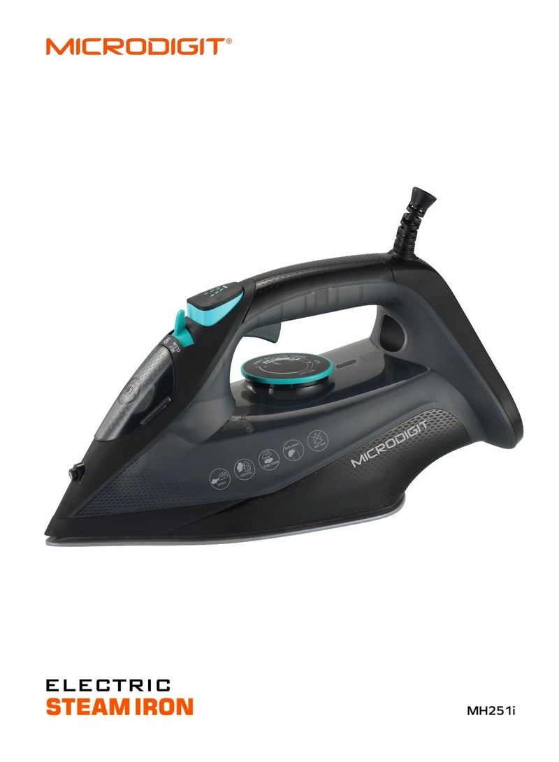 Microdigit 2200W Multifunctional Steam Iron with Non-Stick Soleplate, Wet/Dry Function/Temperature Control, Dry/Steam Burst/Steam/Vertical Steam/Spray Function Black - Image 1