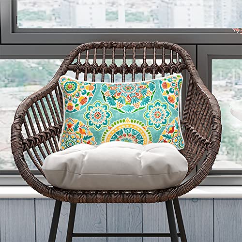 FUNHOME Indoor Outdoor Lumbar Pillow Covers ONLY, Water-Repellent Fade-Resistant Patio Lumbar Cases 12” x 20”, Throw Pillowcase Shell for Couch Garden Furniture Use -Cyan Circle - Image 2