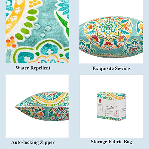 FUNHOME Indoor Outdoor Lumbar Pillow Covers ONLY, Water-Repellent Fade-Resistant Patio Lumbar Cases 12” x 20”, Throw Pillowcase Shell for Couch Garden Furniture Use -Cyan Circle - Image 4