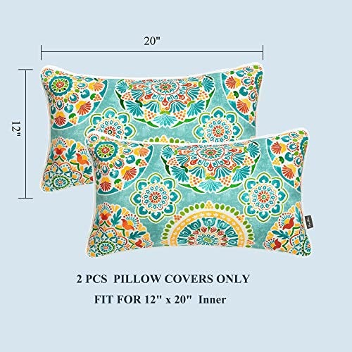 FUNHOME Indoor Outdoor Lumbar Pillow Covers ONLY, Water-Repellent Fade-Resistant Patio Lumbar Cases 12” x 20”, Throw Pillowcase Shell for Couch Garden Furniture Use -Cyan Circle - Image 3