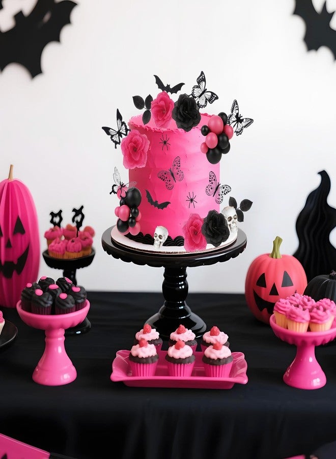 CORNER LACE 51Pcs Cake Decoration Rose Pink Black, Gothic Cake Topper Figurines Kit with Skull Bat Spider Butterfly Roses, Spooky Decor for Birthday Wedding Bachelorette Party Supplies - Image 4
