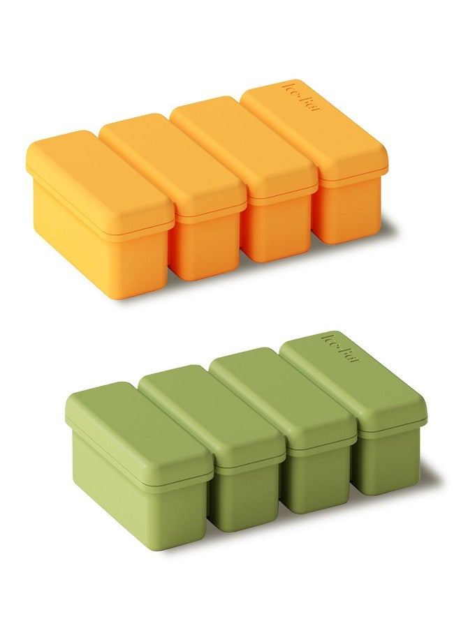 Roucerlin 2 Pack Silicone Ice Cube Tray, Soup Cubes with Lid, Small Meal Prep Freezer Storage Containers for Food Juice Sauce Broth Dessert Kitchen (Yellow, Green) - Image 1
