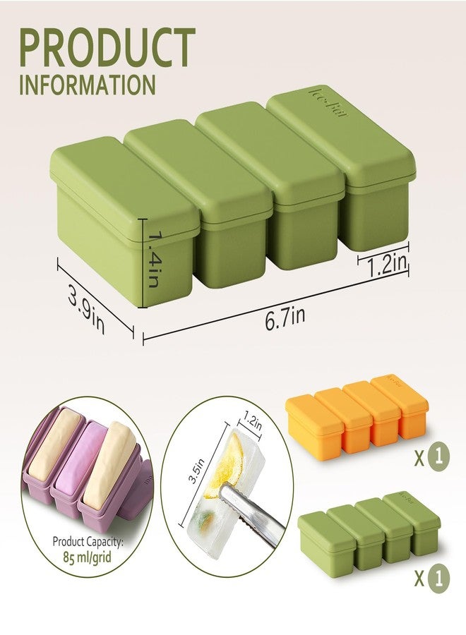 Roucerlin 2 Pack Silicone Ice Cube Tray, Soup Cubes with Lid, Small Meal Prep Freezer Storage Containers for Food Juice Sauce Broth Dessert Kitchen (Yellow, Green) - Image 2