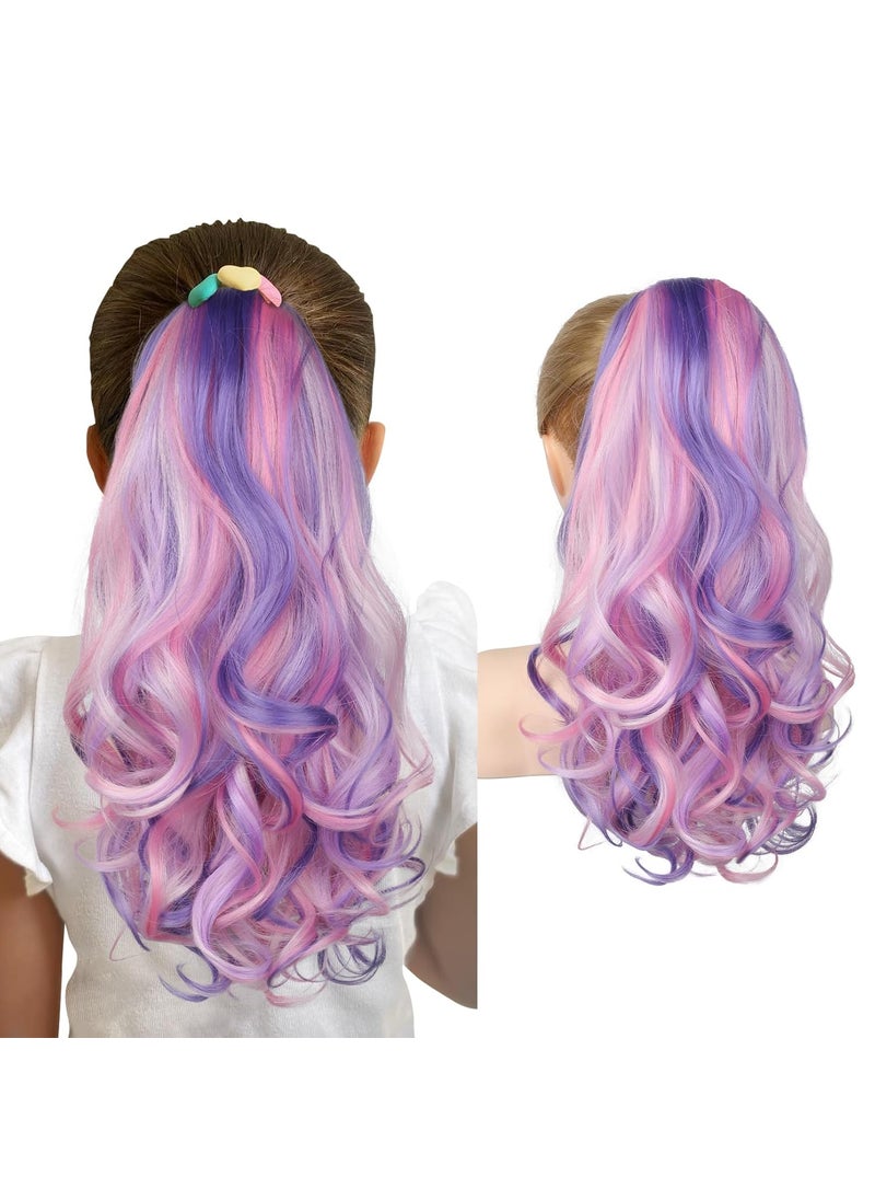 SEIKEA SEIKEA Ponytail Extension 18 Lightweight Wavy Curly Clip in Hair Extensions Ponytail Colored Hair Extensions for Kids Crazy Hair Day Accessories for Girls Synthetic Hairpiece Pink Purple 