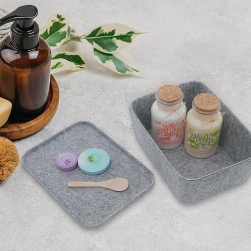 Welaxy Lidded office desk drawer organizer bins Deep draw organiser Felt storage box with lids for office supplies makeup jewelery decluttering fall gift Gray - Image 3