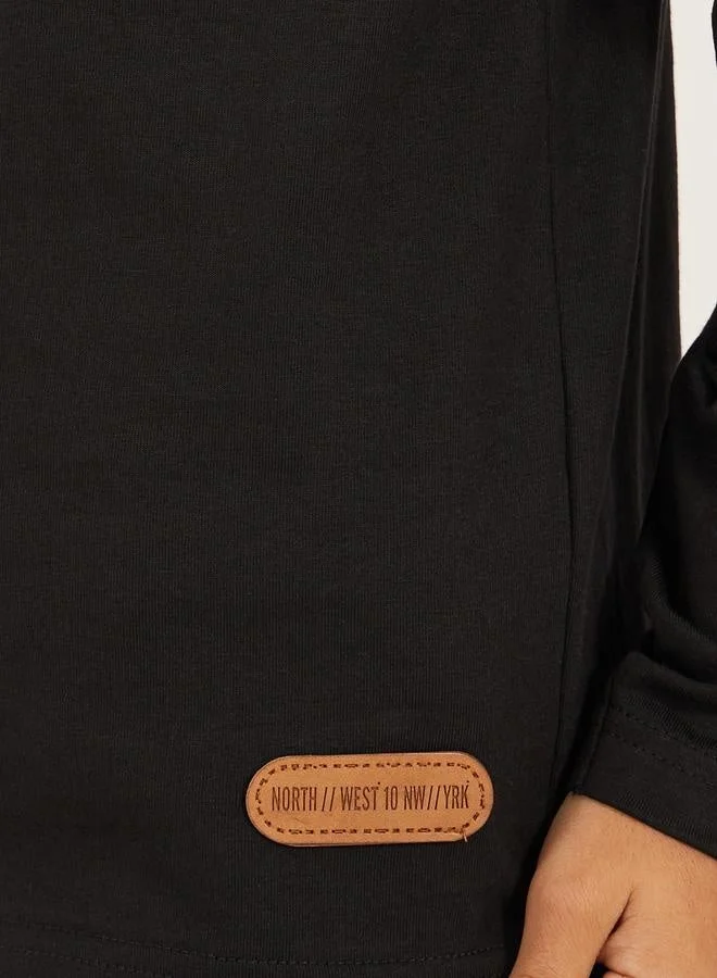 Styli Solid High-Neck T-Shirt with Patch Detail