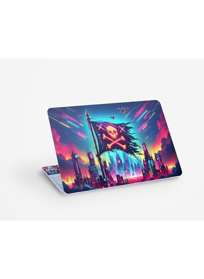 Cyberpunk Pirate Flag Digital Art, Laptop Skin Sticker Decal - Image 1