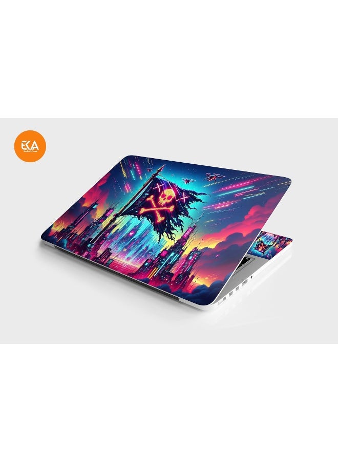 Cyberpunk Pirate Flag Digital Art, Laptop Skin Sticker Decal - Image 2