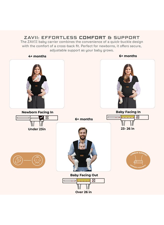 ZAVII 2-in-1 Baby Carrier for Newborns To Toddler, Head Support, Extra Soft And Ergonomic, Detachable Privacy Hood And Saliva Cotton Bib, Lightweight Easily Adjustable Hip Infant Carrier, 7-26lbs, 3-12kg