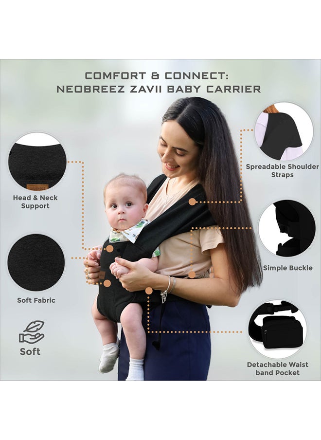 ZAVII 2-in-1 Baby Carrier for Newborns To Toddler, Head Support, Extra Soft And Ergonomic, Detachable Privacy Hood And Saliva Cotton Bib, Lightweight Easily Adjustable Hip Infant Carrier, 7-26lbs, 3-12kg