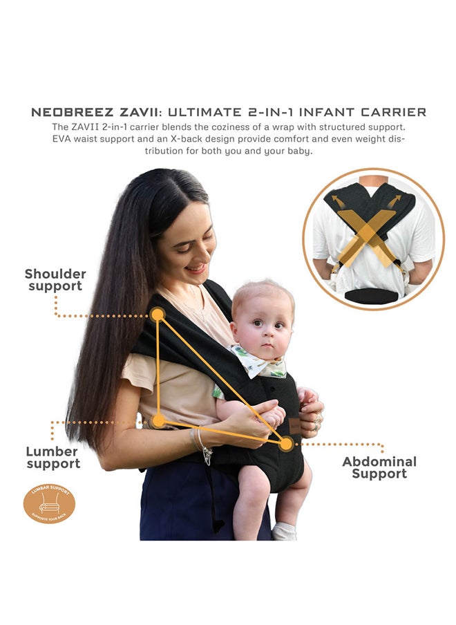 ZAVII 2-in-1 Baby Carrier for Newborns To Toddler, Head Support, Extra Soft And Ergonomic, Detachable Privacy Hood And Saliva Cotton Bib, Lightweight Easily Adjustable Hip Infant Carrier, 7-26lbs, 3-12kg