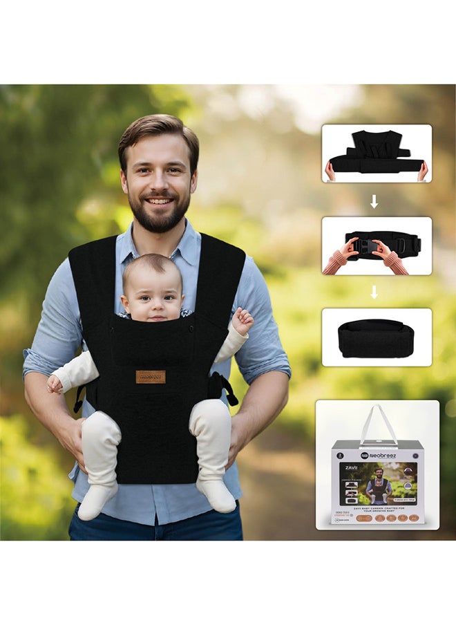 ZAVII 2-in-1 Baby Carrier for Newborns To Toddler, Head Support, Extra Soft And Ergonomic, Detachable Privacy Hood And Saliva Cotton Bib, Lightweight Easily Adjustable Hip Infant Carrier, 7-26lbs, 3-12kg
