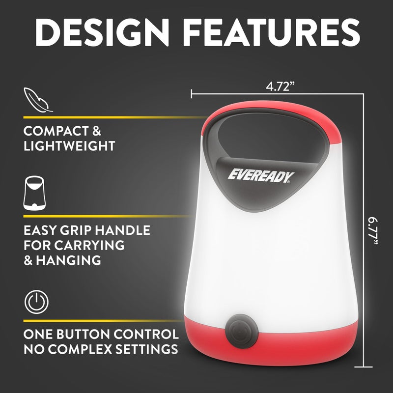 Eveready LED Camping Lantern X-250 (2-Pack), Super Bright Tent Lights, Rugged Water Resistant LED Lanterns, 100 Hour Run-time (Batteries Included), Red and Black - Image 3
