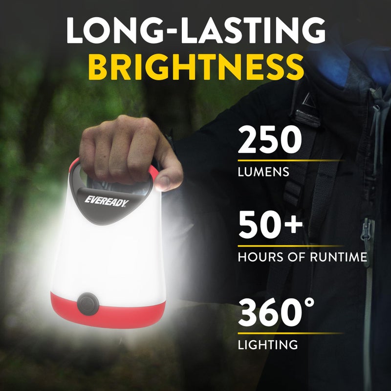 Eveready LED Camping Lantern X-250 (2-Pack), Super Bright Tent Lights, Rugged Water Resistant LED Lanterns, 100 Hour Run-time (Batteries Included), Red and Black - Image 2