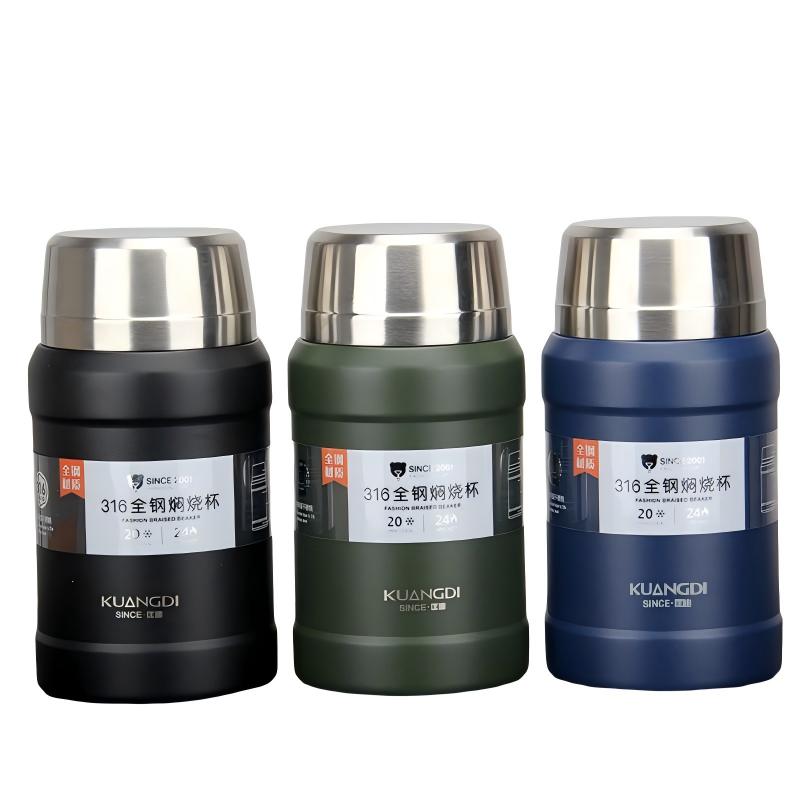 Full Steel Thermal Stew Jar 800ml, 316 Stainless Steel Liner, PP Lid, Folding Spoon Included, Random Color Available - Image 1