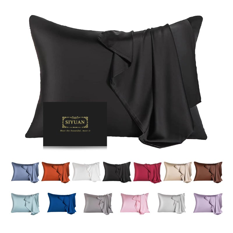Mulberry Silk Pillowcase for Hair and SkinKing Size Cooling Silk Pillow Case with Hidden ZipperAllergen Proof Dual Sides Soft Breathable Smooth Silk Pillow Cover for WomenKingBlack