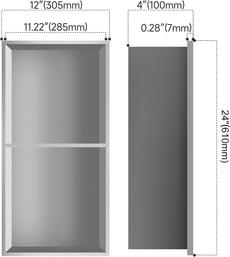 BATHFINESSE Niche for Shower Wall 12" X 24" Double Shelves, Niche Recessed Shower Shelf for Bathroom Storage, No Tile Needed Over Mount Installation, Brushed Nickel - Image 2