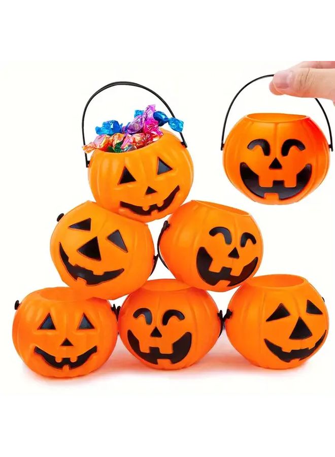 Halloween Pumpkin Barrel Decorations 7pcs Plastic Jack O Lanterns With Black Accents - Image 1