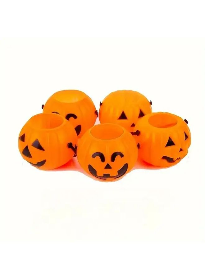 Halloween Pumpkin Barrel Decorations 7pcs Plastic Jack O Lanterns With Black Accents - Image 4