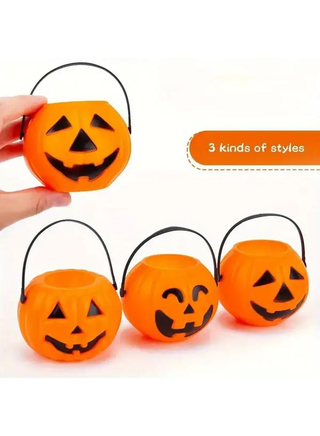 Halloween Pumpkin Barrel Decorations 7pcs Plastic Jack O Lanterns With Black Accents - Image 5