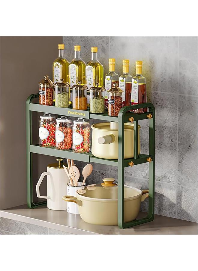 ميكسد الرف المنظم القابل للتوسع,رف منظم سطح المطبخ من الطبقتين,رفوف تخزين مخزن الوزراء,تنظيم رف التوابل المطبخ وتخزين حمام المطبخ (2-Tier Green)