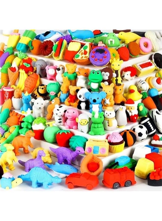 Generic 110Pcs Animal Erasers Kids Desk Pets Pencil Erasers 3D Puzzle Erasers Bulk Mini Animal Food Erasers Toys Fun Cute Eraser for Classroom Rewards, Game Prizes, Treasure Box,  Egg Fillers  - Image 1