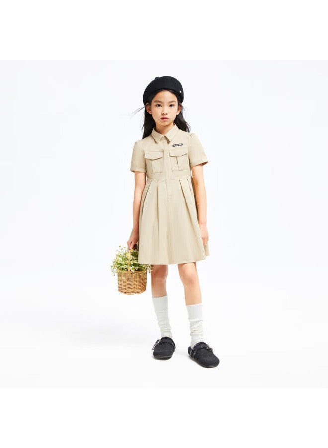 Annil Girls' Short-sleeve Dress, Summer Pleated Artistic Workwear Style, Lightweight And Breathable Dress - Image 4