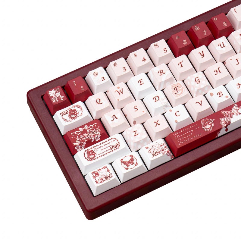 TIMSEKER PBT Keycap Set 145 Keys Cherry Profile Retro Butterfly Theme Dye Sublimation Keycaps White Red Pink Custom Gaming Accessories Fit for 61/64/87/104/108 Mechanical Keyboards Alice Keyboard - Image 1