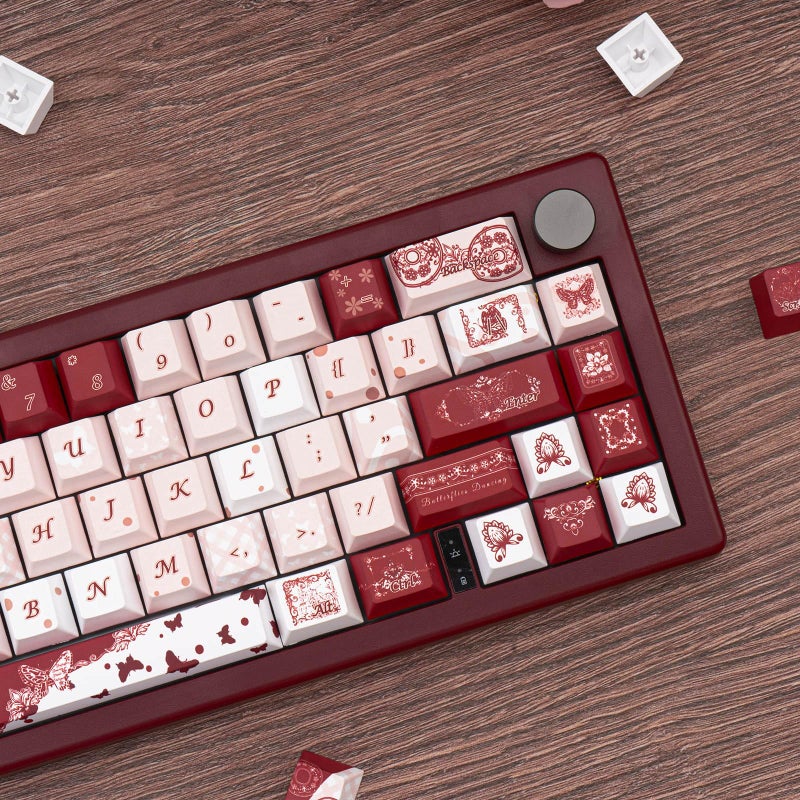 TIMSEKER PBT Keycap Set 145 Keys Cherry Profile Retro Butterfly Theme Dye Sublimation Keycaps White Red Pink Custom Gaming Accessories Fit for 61/64/87/104/108 Mechanical Keyboards Alice Keyboard - Image 4