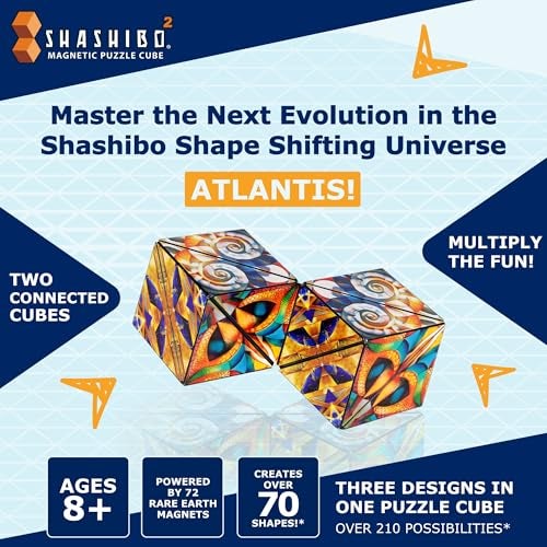 Shashibo Squared Shape Shifting Box STEM Fidget Toy with Ultra Strong Magnets Sensory Puzzle Cube Transforms Into 100 Shapes Easter Basket Stuffers Gift for Kids Teens and Adults Atlantis - Image 5
