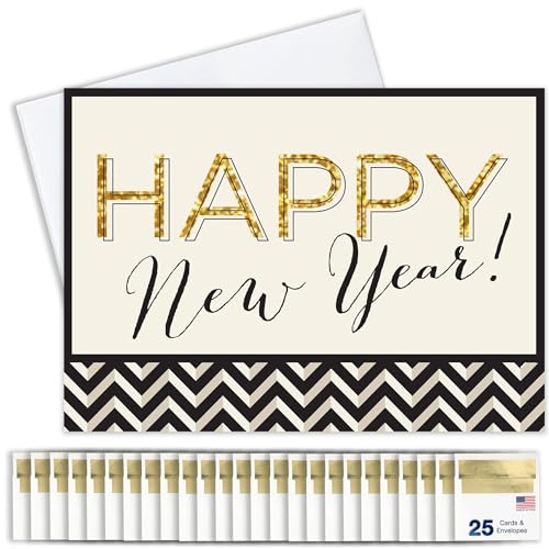 CEO Cards New Years Cards for Business & Family (Zig-Zag Design) Greeting Card Set Pack of 25 Happy New Year Cards with Envelopes for 2026 (5x7 inch - A7) Great for Office, Work, Employees & Clients N1601 - Image 1