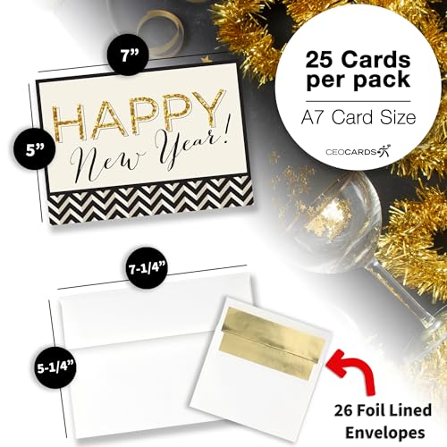 CEO Cards New Years Cards for Business & Family (Zig-Zag Design) Greeting Card Set Pack of 25 Happy New Year Cards with Envelopes for 2026 (5x7 inch - A7) Great for Office, Work, Employees & Clients N1601 - Image 4