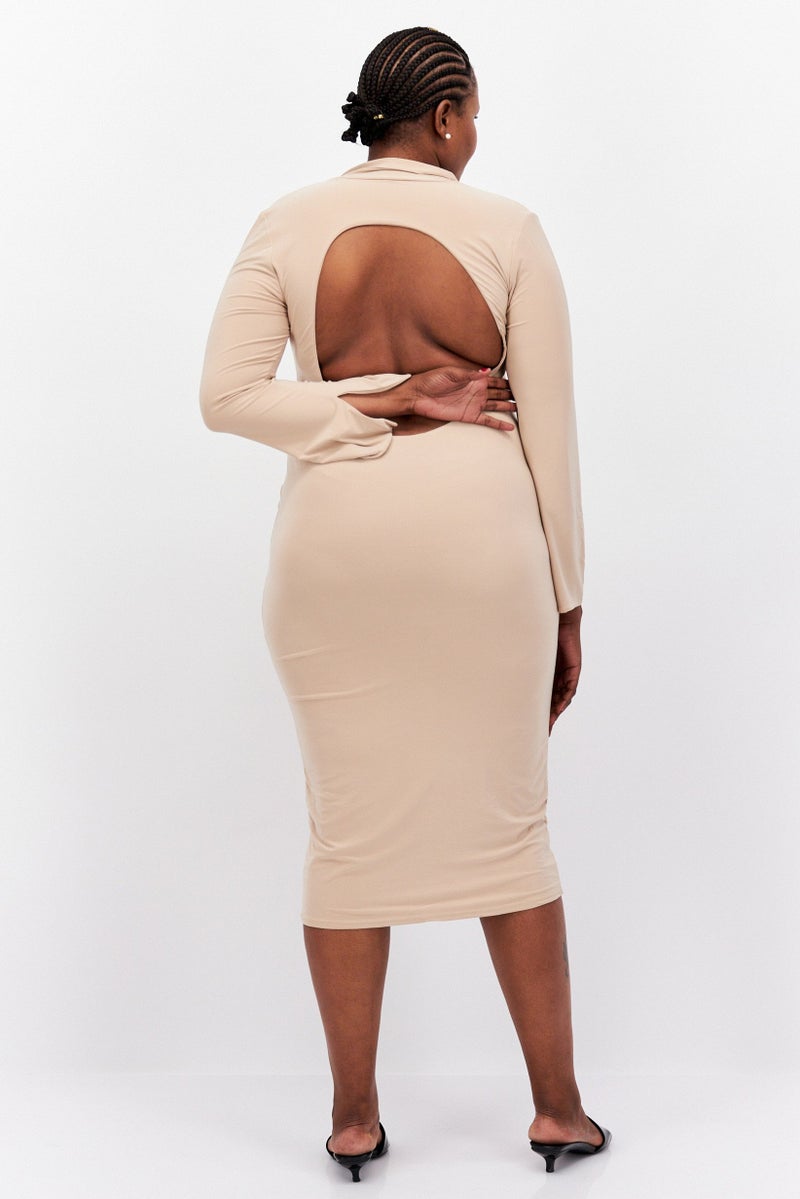 PUBLIC DESIRE Women Curve Solid Midi Dress, Tan - Image 3