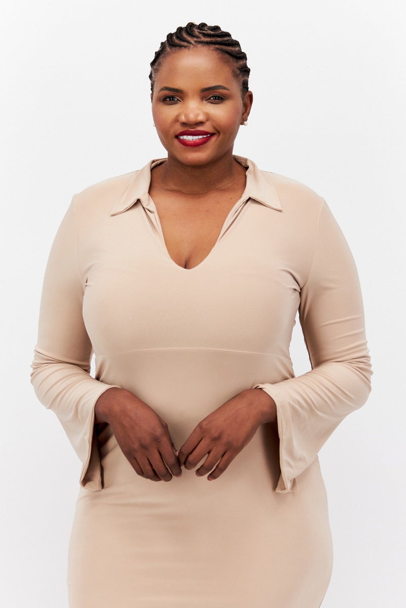 PUBLIC DESIRE Women Curve Solid Midi Dress, Tan - Image 4