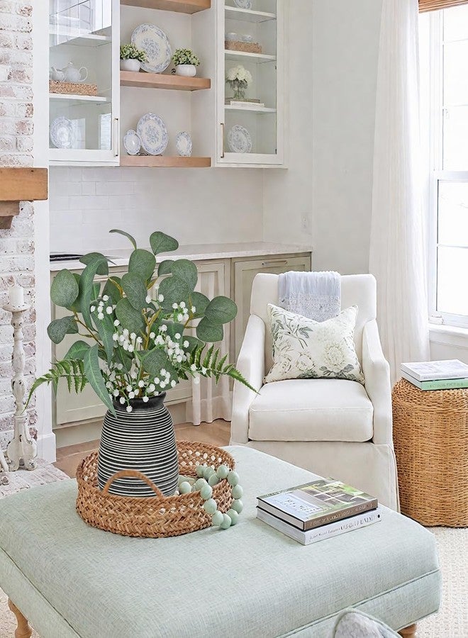 Briful Artificial Floral Arrangement Centerpiece with Eucalyptus & Mixed Greenery – 14.5” Pre-Arranged Faux Flowers in Textured Black & White Ceramic Vase for Table, Shelf & Entryway Décor - Image 2