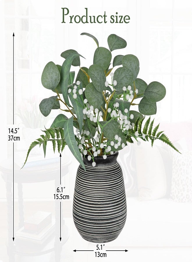 Briful Artificial Floral Arrangement Centerpiece with Eucalyptus & Mixed Greenery – 14.5” Pre-Arranged Faux Flowers in Textured Black & White Ceramic Vase for Table, Shelf & Entryway Décor - Image 5