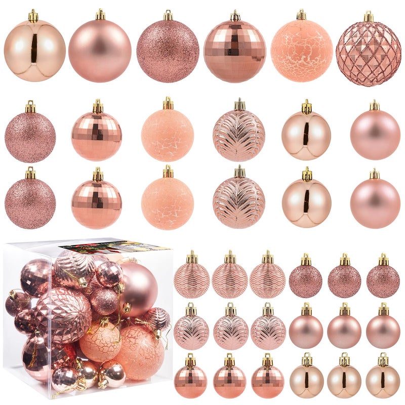 LANGXUN 36pcs Rose Gold Christmas Tree Decorations Balls 2023  Bolas De Navidad - 6pcs 3.2''  12pcs 2.4''  18pcs 1.6'' - Shatterproof Christmas Ball Ornaments  Christmas Decor  Party  Wedding